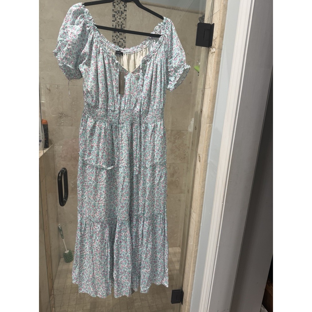 NWT J.Crew Floral Smocked Puff Sleeve Tiered Midi Dress Size 10 Multicolor